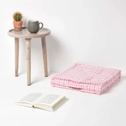 New Homescapes Coussin de sol rose - carreaux vichy - 50 x 50 cm -