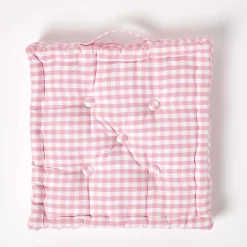 Homescapes Coussin de sol rose - carreaux vichy - 40 x 40 cm -