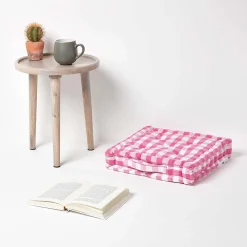Homescapes Coussin de sol rose à  grands carreaux vichy, 40 x 40 cm -* Coussin De Sol
