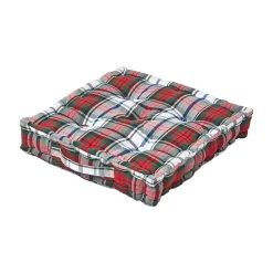 Sale Homescapes Coussin de sol rouge et blanc - tartan écossais - 50 x 50 cm -