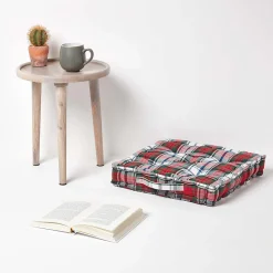 Sale Homescapes Coussin de sol rouge et blanc - tartan écossais - 50 x 50 cm -