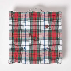 Sale Homescapes Coussin de sol rouge et blanc - tartan écossais - 50 x 50 cm -