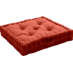Online Home Maison Coussin de sol uni en pur coton (50x50x10 cm - Brique)