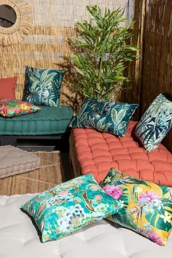 Online Deko & Co Coussin d'extérieur carré imperméable imprimé motif fleur tropicale L.45 x l.45cm Deco&co