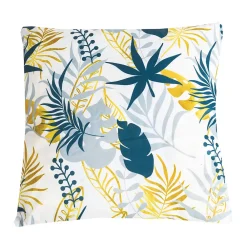 Deko & Co Coussin d'extérieur carré imperméable motif feuillage jaune et bleu L.45 x l.45cm Deco&co* Coussin