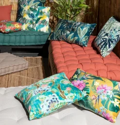Deko & Co Coussin d'extérieur carré imperméable Palma feuillage tropical vert L.45 x l.45cm Deco&co* Coussin Pour Canapé