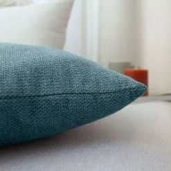 Outlet Home Maison Coussin déhoussable en velours chenillé (40x40 cm - Bleu Canard)