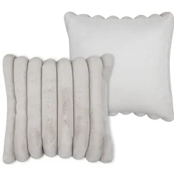 Lovely Casa Coussin en imitation fourrure ultra douce à bandes (45x45 cm - Ecru)* Coussin Pour Canapé