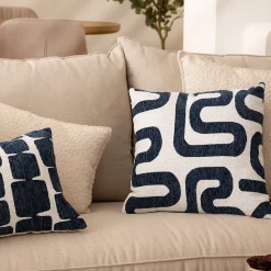 Clearance Atmosphera Créateur D'Intérieur Coussin jacquard Safina bleu égéen 40x40cm - Atmosphera