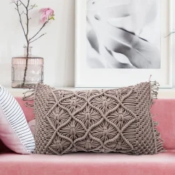 Online The Deco Factory Coussin macramé en coton tressé violet clair 40x60