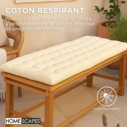 Outlet Homescapes Coussin pour banc de jardin 2 places, crème -