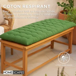 Homescapes Coussin pour banc de jardin 3 places, vert foncé -* Coussin Pour Banc