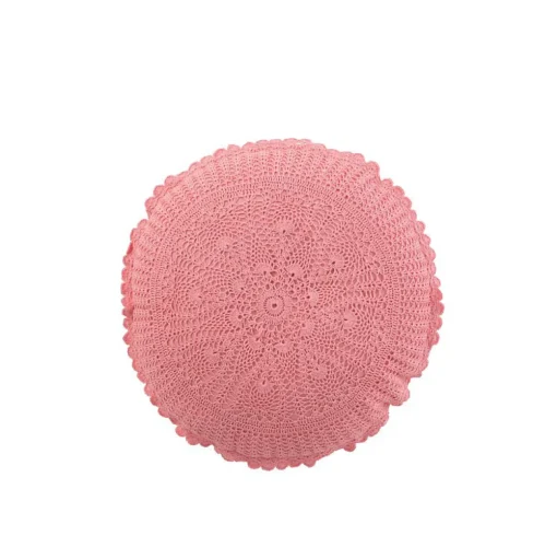 J-Line Coussin rond avec dentelle en coton rose 38x38cm* Coussin Pour Canapé