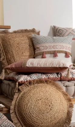 Outlet Deko & Co Coussin rond effet jute et raphia Ø40 x ep.3cm Deco&co