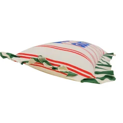 Taxi Brousse x Castorama Coussin Taxi Brousse brodé - Mucho Gusto - rayé rouge avec volants verts