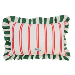 Taxi Brousse x Castorama Coussin Taxi Brousse brodé - Mucho Gusto - rayé rouge avec volants verts