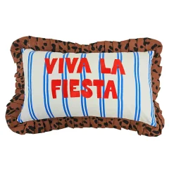 Outlet Taxi Brousse x Castorama Coussin Taxi Brousse brodé - Viva la Fiesta - rayé bleu avec volants léopard