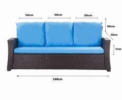 Clearance Setgarden Coussins de canapé meubles de jardin en résine tressée Bleu Coussins extérieur 160x50x50cm Coussin de banc de jardin 3 places