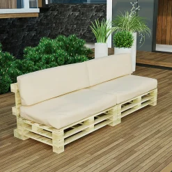 Outlet Bananair Coussins Palette Déhoussable Imperméable LOT x2 120x80cm/120x40cm Beige