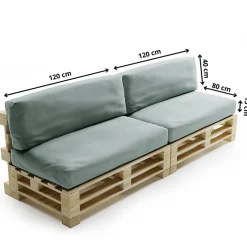New Bananair Coussins Palette Déhoussable Imperméable LOT x2 120x80cm/120x40cm Gris clair