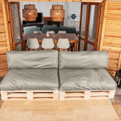 New Bananair Coussins Palette Déhoussable Imperméable LOT x2 120x80cm/120x40cm Gris clair