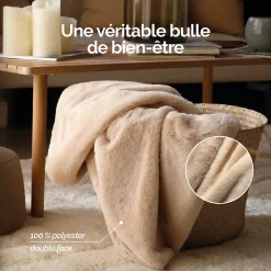 Vivezen Couverture, plaid polaire, jeté de canapé 150 x 200 cm Cosy ultra doux - 100% Polyester - Beige -* Plaid