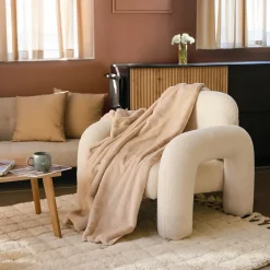 Vivezen Couverture, plaid polaire, jeté de canapé 150 x 200 cm Cosy ultra doux - 100% Polyester - Beige -* Plaid