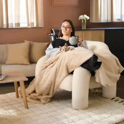 Vivezen Couverture, plaid polaire, jeté de canapé 150 x 200 cm Cosy ultra doux - 100% Polyester - Beige -* Plaid