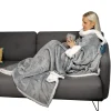 Vivezen Couverture polaire, plaid intégral avec manches et poche - 140 x 210 cm - Sherpa et flanelle - Adulte - Gris -* Plaid Canapé