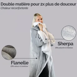 Vivezen Couverture polaire, plaid intégral avec manches et poche - 140 x 210 cm - Sherpa et flanelle - Adulte - Gris -* Plaid Canapé
