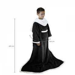 Vivezen Couverture polaire, plaid intégral avec manches et poche - 120 x 160 cm - Sherpa et flanelle - Enfant - Noir -* Plaid Canapé