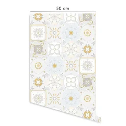 Clearance Decochic Crédence adhésive carreaux de ciment gris et moutarde en vinyle lavable et amovible - 1 rouleau 50x300 cm -