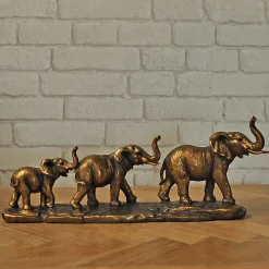 La Grande Prairie Déco famille 3 éléphants dorés 41x10x17cm* Statue Décorative
