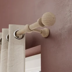 Best GoodHome Embout boule striée pour barre à rideau Symi bois de frêne beige Ø28mm