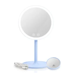 Outlet EMKE Miroir de maquillage avec éclairage, lumière variable, grossissement 1/3x, dimmable et interrupteur tactile, bleu clair