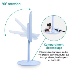 Outlet EMKE Miroir de maquillage avec éclairage, lumière variable, grossissement 1/3x, dimmable et interrupteur tactile, bleu clair