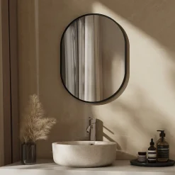 Sale EMKE Miroir mural 50 x 70 cm Miroir ovale avec cadre noir, Miroir non lumineux salle de bain