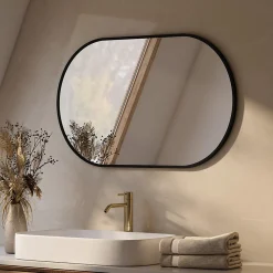 Sale EMKE Miroir mural 50 x 70 cm Miroir ovale avec cadre noir, Miroir non lumineux salle de bain
