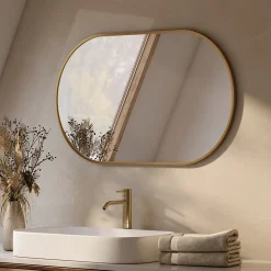 Best EMKE Miroir mural 60 x 100 cm Miroir ovale avec cadre doré, Miroir non lumineux salle de bain