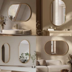 Best EMKE Miroir mural 60 x 100 cm Miroir ovale avec cadre doré, Miroir non lumineux salle de bain
