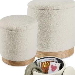 Tectake Ensemble de 2 poufs avec espace de rangement rond grand tabouret 38 x 42 cm, petit tabouret 32 x 34 cm* Pouf Et Poire