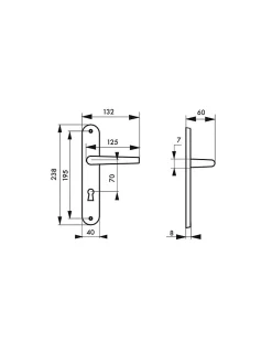 Outlet Thirard Ensemble de poignées pour porte de chambre Eris trou de clé, carré 7mm, entr'axes 195mm, nickelé brossé -