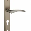Thirard Ensemble de poignées pour porte d'entrée Vesta trou de cylindre, carré 7mm, entr'axes 195mm, nickelé satiné -* Poignée Sur Plaque|Poignée De Porte Intérieure