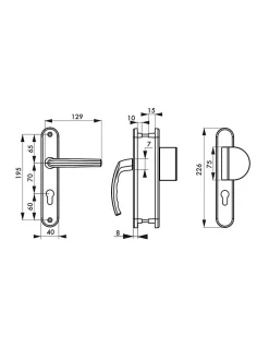 Outlet Thirard Ensemble de poignées pour porte palière Sultane trou de cylindre, carré 7mm, entr'axes 195mm, argent -