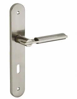 New Thirard Ensemble de poignées pour porte de chambre Gaia trou de clé, carré 7mm, entr'axes 195mm, nickelé brossé -