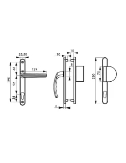 Thirard Ensemble de poignées pour porte d'entrée palière Sultane trou de cylindre, carré 8mm, entr'axes 195mm, argent -* Poignée Sur Plaque