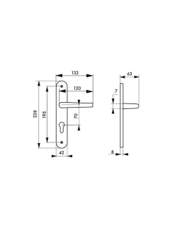 Thirard Ensemble de poignées pour porte d'entrée Pelope trou de cylindre, carré 7mm, entr'axes 195mm, argent -* Poignée Sur Plaque|Poignée De Porte Intérieure