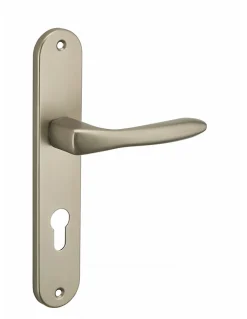 Thirard Ensemble de poignées pour porte d'entrée Hera trou de cylindre, carré 7mm, entr'axes 195mm, nickelé satiné -* Poignée Sur Plaque
