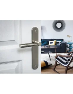 Thirard Ensemble de poignées pour porte intérieure Helios sans trou, carré 7mm, entr'axes 195mm, nickelé brossé -* Poignée De Porte Intérieure