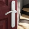 Best GoodHome Ensemble poignée sur plaque rond Beare mat blanc L.110.5mm x l.40mm entraxe 195mm